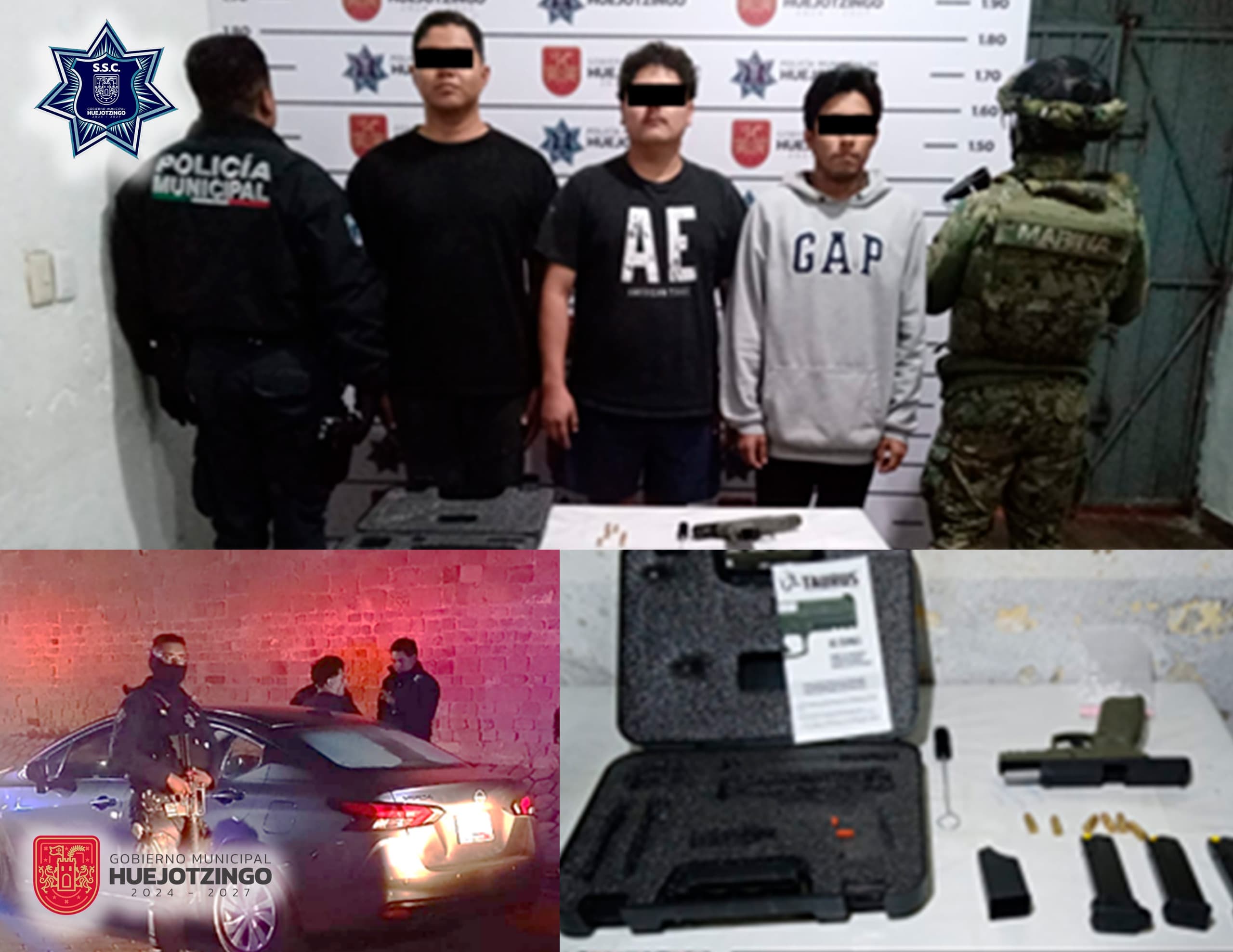 SSC IMPLEMENTA OPERATIVOS EXITOSOS EN HUEJOTZINGO: DETIENE A SEIS PERSONAS, ASEGURA ARMAS Y DROGA