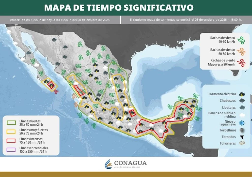 Huracán Priscila y vaguadas desatan lluvias torrenciales en México, alerta el SMN