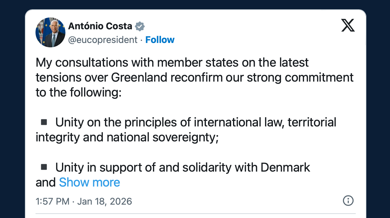 Unión Europea convoca reunión extraordinaria ante amenazas arancelarias de Trump por Groenlandia