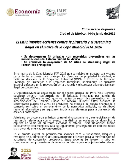 IMPI bloqueó 57 sitios web que intentaron transmitir el partido de México y Sudáfrica